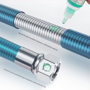 Tub de intrare din oțel inoxidabil 304, curbat, pentru duș și boiler, rezistent la explozie, apă caldă și rece pentru uz casnic, montaj cu fir interior dublu, marca Shige Youpin, presiune nominală 1.6, temperatură de lucru -20°C până la 200°C