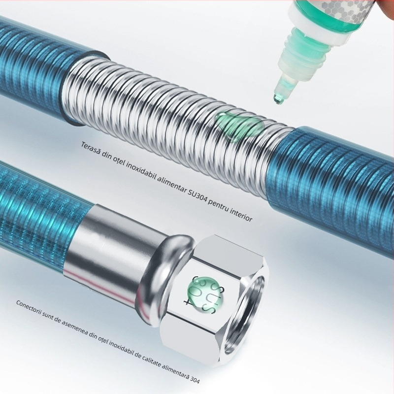 Tub de intrare din oțel inoxidabil 304, curbat, pentru duș și boiler, rezistent la explozie, apă caldă și rece pentru uz casnic, montaj cu fir interior dublu, marca Shige Youpin, presiune nominală 1.6, temperatură de lucru -20°C până la 200°C
