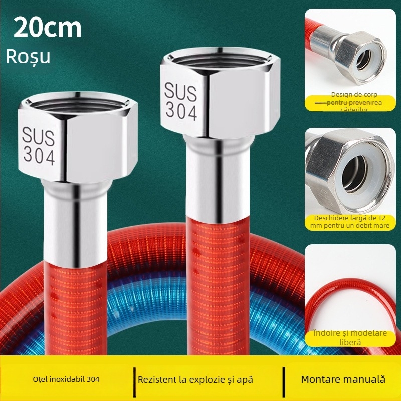 Tub de intrare din oțel inoxidabil 304, curbat, pentru duș și boiler, rezistent la explozie, apă caldă și rece pentru uz casnic, montaj cu fir interior dublu, marca Shige Youpin, presiune nominală 1.6, temperatură de lucru -20°C până la 200°C