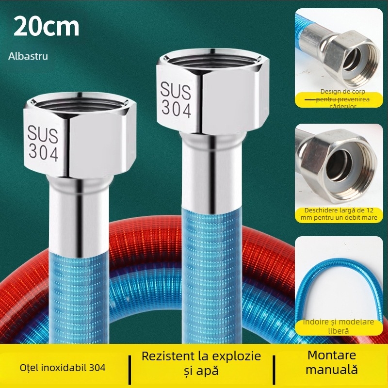 Tub de intrare din oțel inoxidabil 304, curbat, pentru duș și boiler, rezistent la explozie, apă caldă și rece pentru uz casnic, montaj cu fir interior dublu, marca Shige Youpin, presiune nominală 1.6, temperatură de lucru -20°C până la 200°C