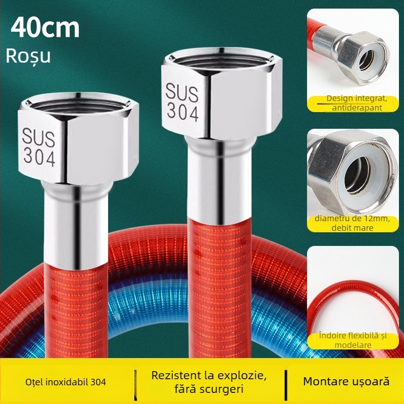 Tub de intrare din oțel inoxidabil 304, curbat, pentru duș și boiler, rezistent la explozie, apă caldă și rece pentru uz casnic, montaj cu fir interior dublu, marca Shige Youpin, presiune nominală 1.6, temperatură de lucru -20°C până la 200°C