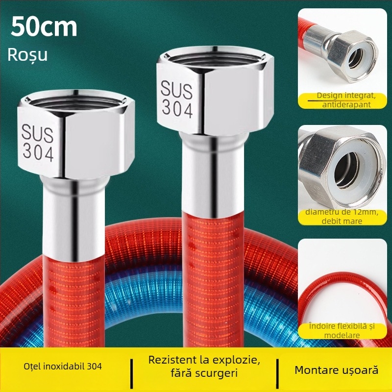 Tub de intrare din oțel inoxidabil 304, curbat, pentru duș și boiler, rezistent la explozie, apă caldă și rece pentru uz casnic, montaj cu fir interior dublu, marca Shige Youpin, presiune nominală 1.6, temperatură de lucru -20°C până la 200°C
