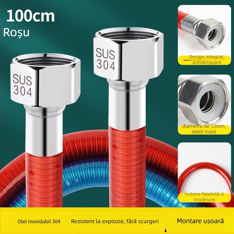 Tub de intrare din oțel inoxidabil 304, curbat, pentru duș și boiler, rezistent la explozie, apă caldă și rece pentru uz casnic, montaj cu fir interior dublu, marca Shige Youpin, presiune nominală 1.6, temperatură de lucru -20°C până la 200°C