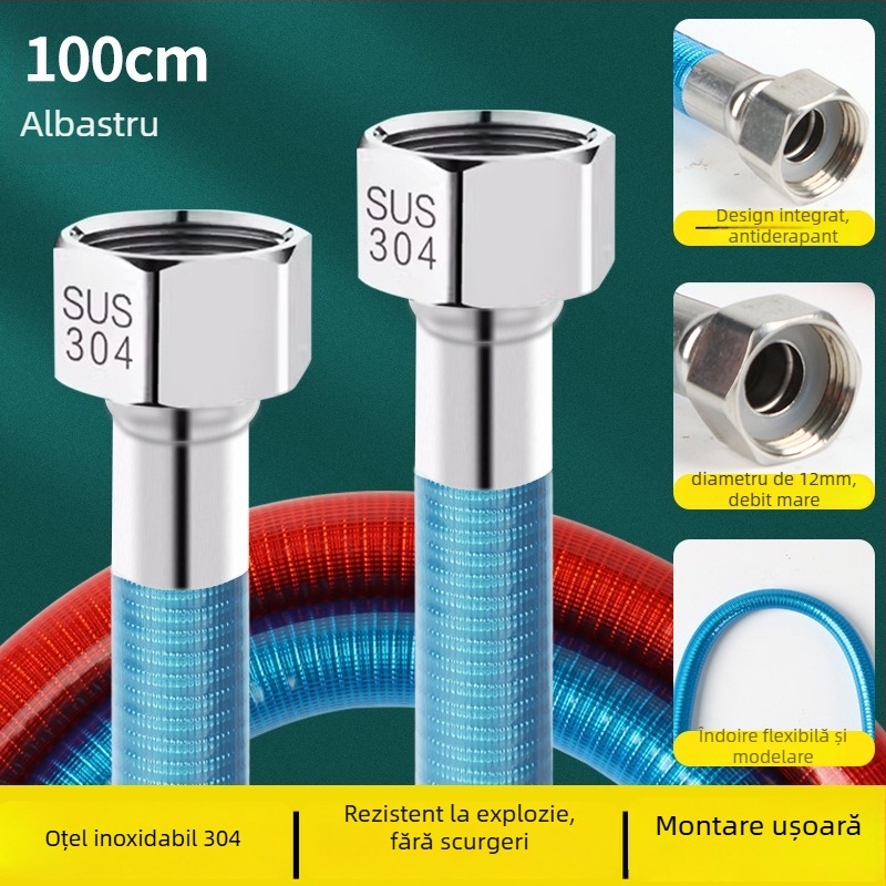 Tub de intrare din oțel inoxidabil 304, curbat, pentru duș și boiler, rezistent la explozie, apă caldă și rece pentru uz casnic, montaj cu fir interior dublu, marca Shige Youpin, presiune nominală 1.6, temperatură de lucru -20°C până la 200°C