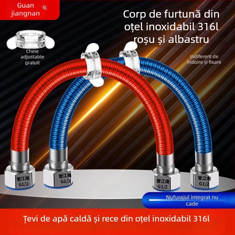 Conductă ondulată din oțel inoxidabil 316L pentru apă — intrare la încălzitorul de apă, pentru apă caldă și rece, interval temperatură -20°C până la 150°C