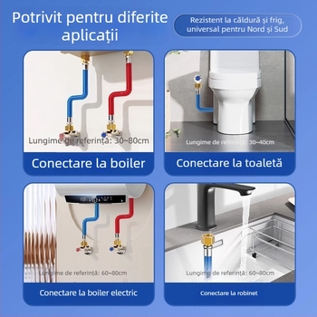 Furtun de alimentare pentru boiler din oțel inoxidabil 304, conexiune filet, presiune nominală 1, temperatură de lucru 99°C