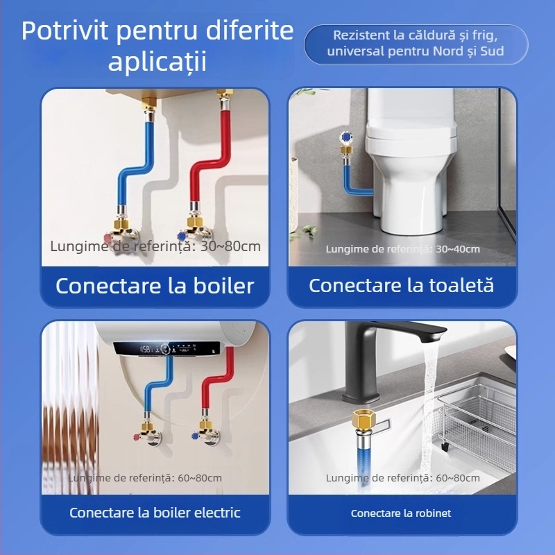 Furtun de alimentare pentru boiler din oțel inoxidabil 304, conexiune filet, presiune nominală 1, temperatură de lucru 99°C