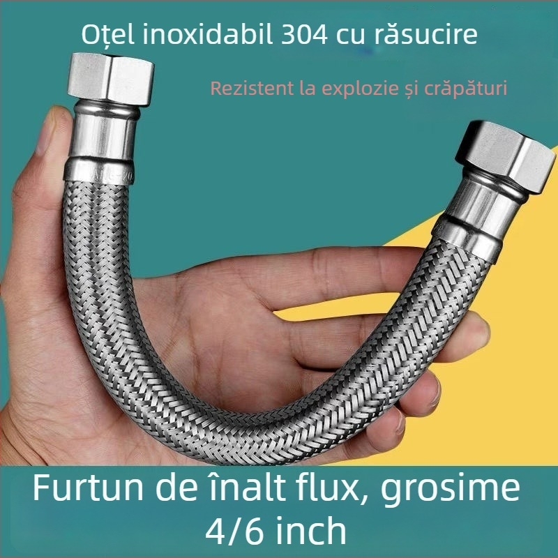 Furtun de alimentare pentru toaletă din oțel inoxidabil 304, împletit, debit mare, conectare în spirală, 0–90°C