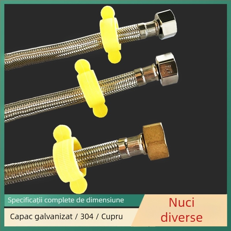 Furtun din oțel inoxidabil împletit pentru alimentare apă la boiler, chiuvetă și intrare la toaletă (Model: Braided tube; Material: 304 oțel inoxidabil; Presiune: 1,6 MPa; Temperatura: 100°C; Montare: manual)