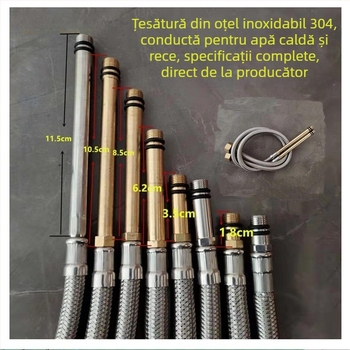 Conductă de apă din oțel inoxidabil împletită, cu cap de cupru, pentru apă caldă și rece, conectare la toaletă și boiler, 1/2 inch