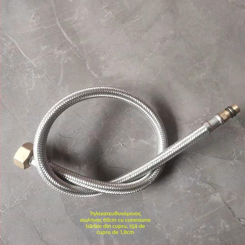 Conductă de apă din oțel inoxidabil împletită, cu cap de cupru, pentru apă caldă și rece, conectare la toaletă și boiler, 1/2 inch
