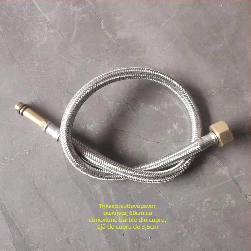 Conductă de apă din oțel inoxidabil împletită, cu cap de cupru, pentru apă caldă și rece, conectare la toaletă și boiler, 1/2 inch