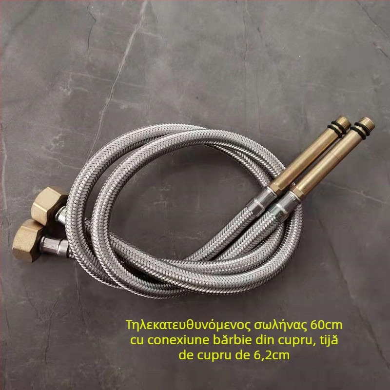 Conductă de apă din oțel inoxidabil împletită, cu cap de cupru, pentru apă caldă și rece, conectare la toaletă și boiler, 1/2 inch