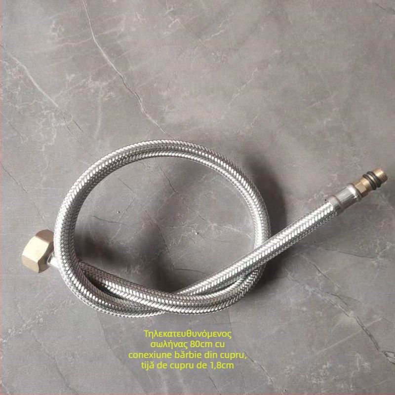Conductă de apă din oțel inoxidabil împletită, cu cap de cupru, pentru apă caldă și rece, conectare la toaletă și boiler, 1/2 inch
