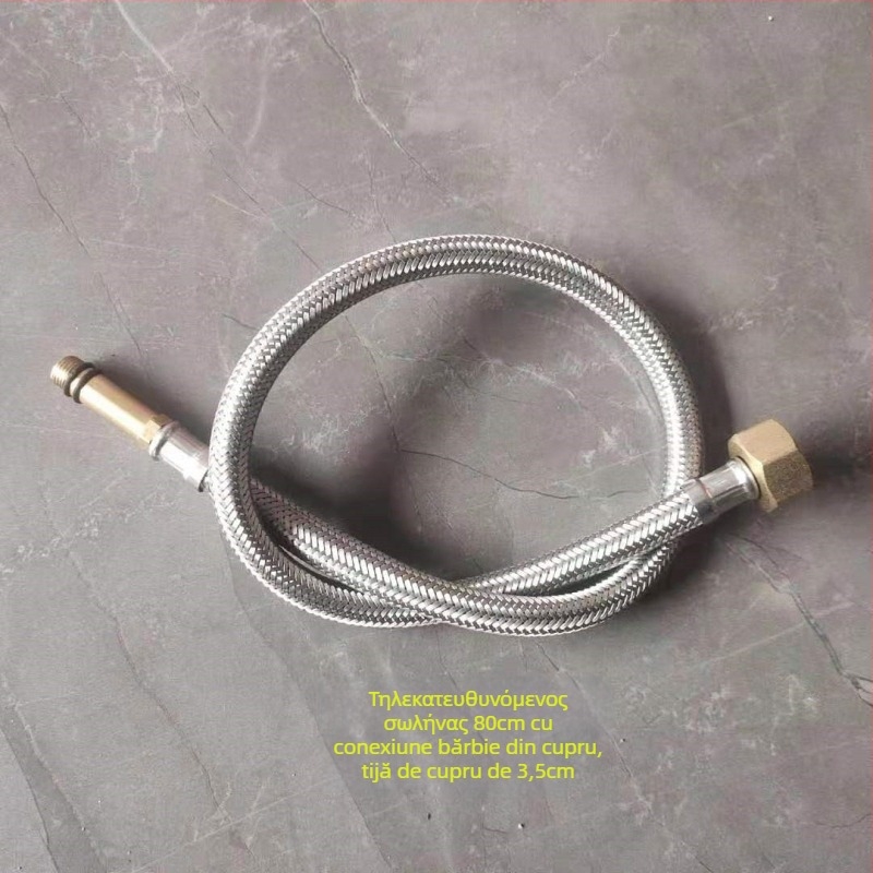 Conductă de apă din oțel inoxidabil împletită, cu cap de cupru, pentru apă caldă și rece, conectare la toaletă și boiler, 1/2 inch
