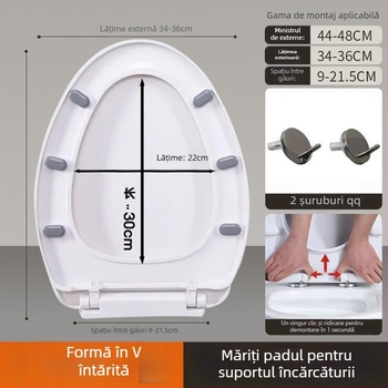 Capac de toaletă cu închidere lină; tip UOV; din placă PP; gros; distanța dintre găuri 8–25 mm