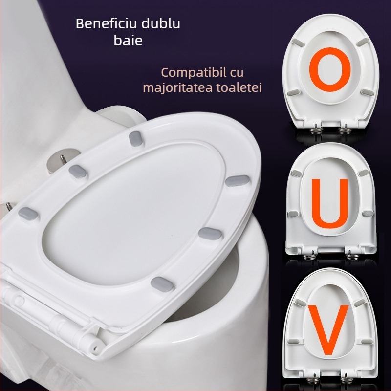 Capac de toaletă cu închidere lină; tip UOV; din placă PP; gros; distanța dintre găuri 8–25 mm