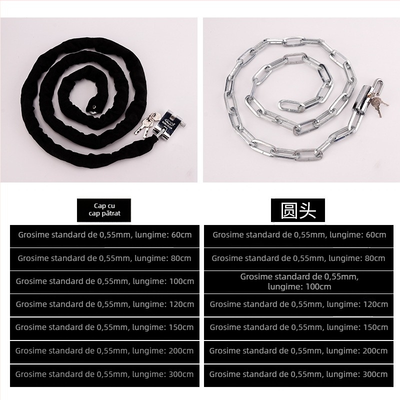 Lacăt de lanț pentru biciclete și motociclete – Flat Ring, model 5566, material din fier, design modern minimalist