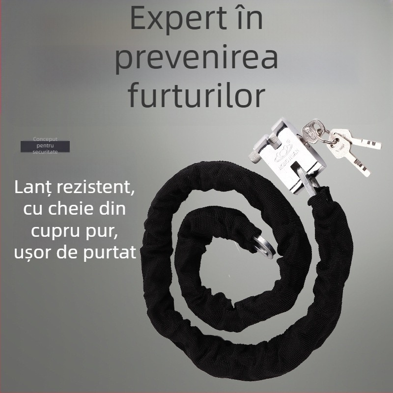 Lacăt de lanț pentru biciclete și motociclete – Flat Ring, model 5566, material din fier, design modern minimalist