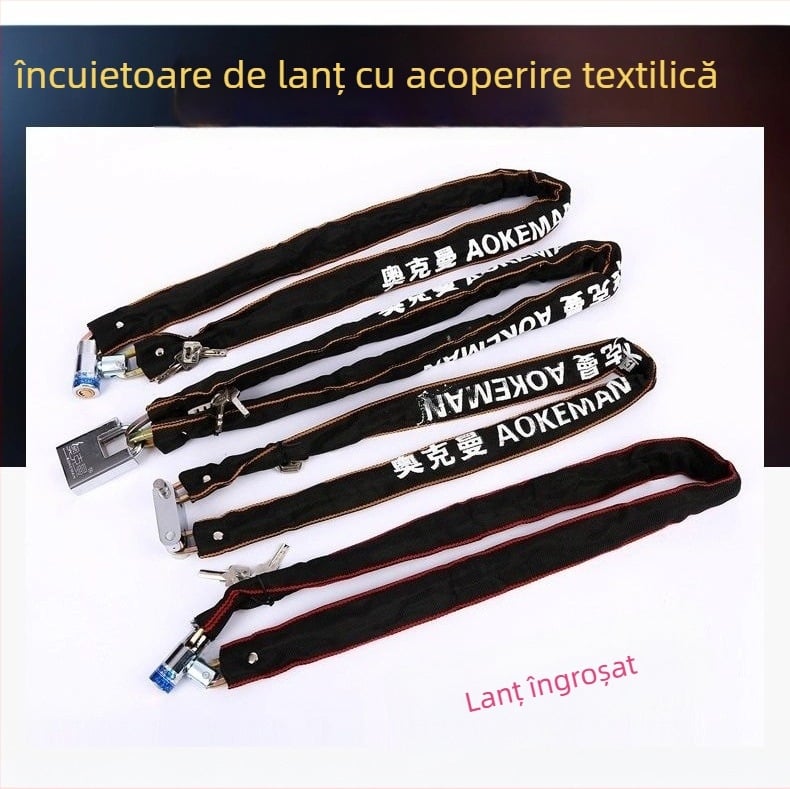 Ockman Lacăt lanț cu husă din material, din oțel mangan, model 5100, pentru biciclete, motociclete, vehicule electrice și uși