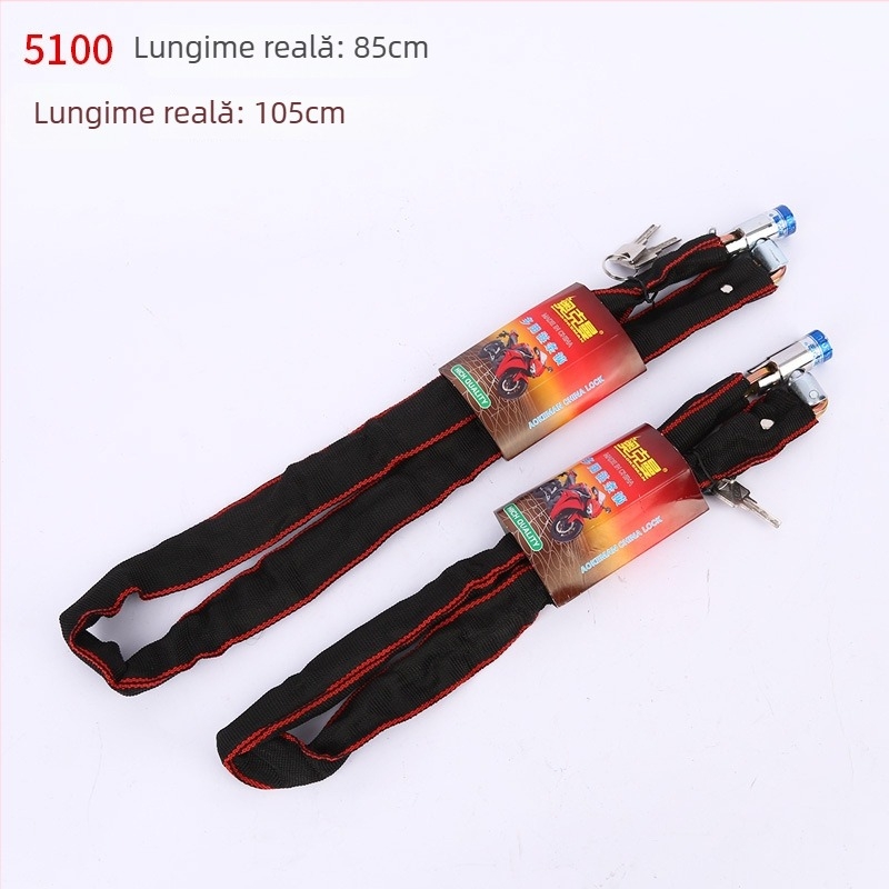 Ockman Lacăt lanț cu husă din material, din oțel mangan, model 5100, pentru biciclete, motociclete, vehicule electrice și uși