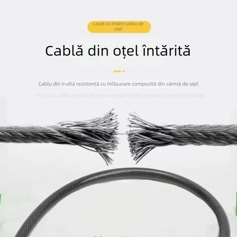 Lacăt pentru bicicletă - portabil, cablu din oțel și lanț îngroșat, lacăt, anti-furt