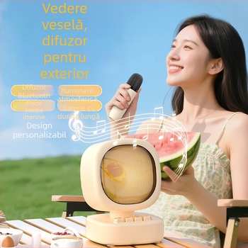 Boxă Bluetooth cu Microfon Wireless pentru Karaoke – All-in-One Portabil Exterior; Bluetooth 5.0; Baterie încorporată 1000–1200mAh; Putere 5W; Răspuns în frecvență 20 Hz–20 kHz; Gama efectivă 10 m