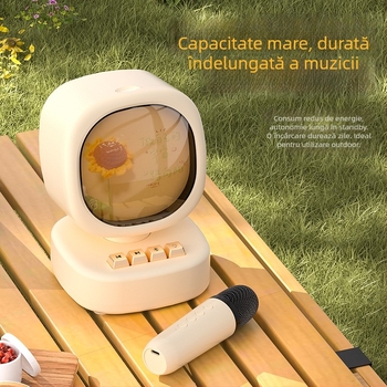 Boxă Bluetooth cu Microfon Wireless pentru Karaoke – All-in-One Portabil Exterior; Bluetooth 5.0; Baterie încorporată 1000–1200mAh; Putere 5W; Răspuns în frecvență 20 Hz–20 kHz; Gama efectivă 10 m
