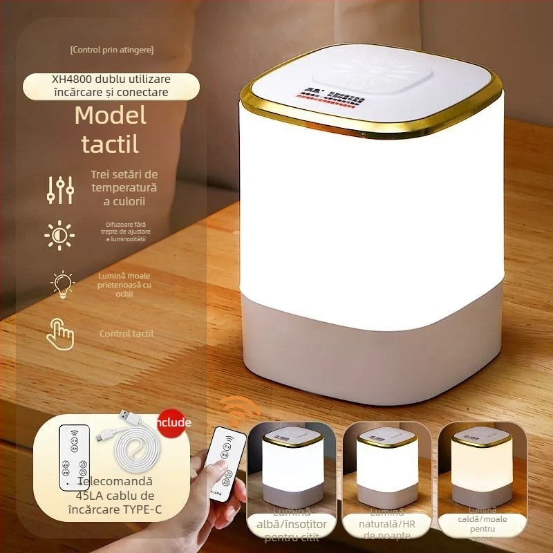 Lampă LED de Noapte pentru Dormitor – protecție pentru ochi, veioză de noptieră cu atingere, baterie încorporată, abajur din plastic, tensiune până la 36V