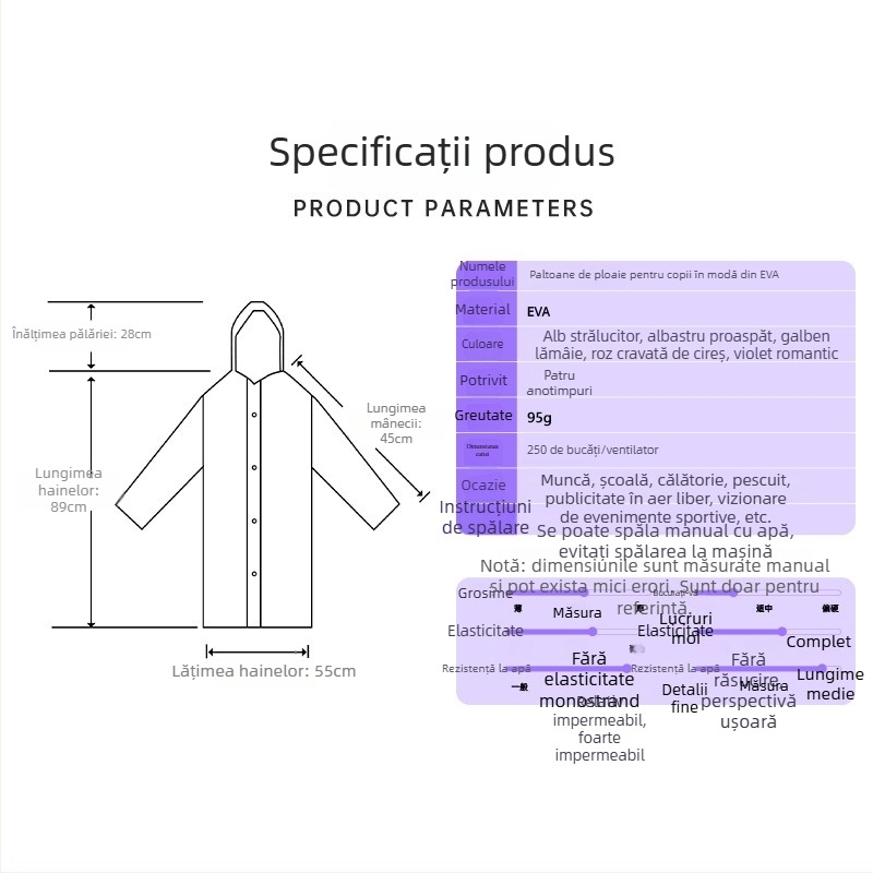 Poncho de ploaie din EVA pentru copii, gros, reutilizabil, pentru școală, pentru 1 copil, vârsta 7–12 ani
