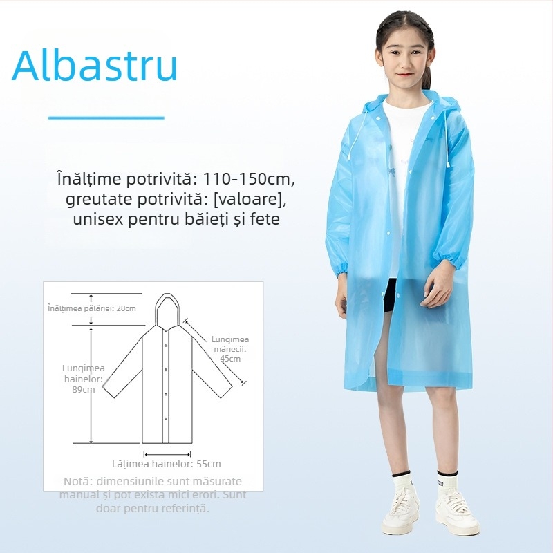 Poncho de ploaie din EVA pentru copii, gros, reutilizabil, pentru școală, pentru 1 copil, vârsta 7–12 ani