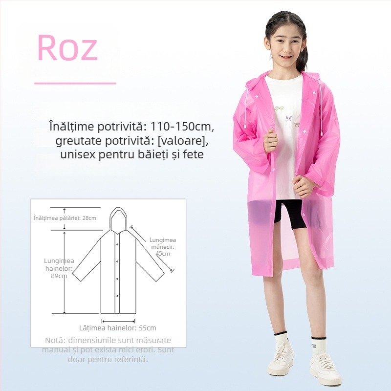 Poncho de ploaie din EVA pentru copii, gros, reutilizabil, pentru școală, pentru 1 copil, vârsta 7–12 ani