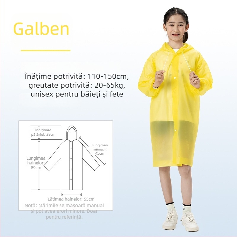 Poncho de ploaie din EVA pentru copii, gros, reutilizabil, pentru școală, pentru 1 copil, vârsta 7–12 ani