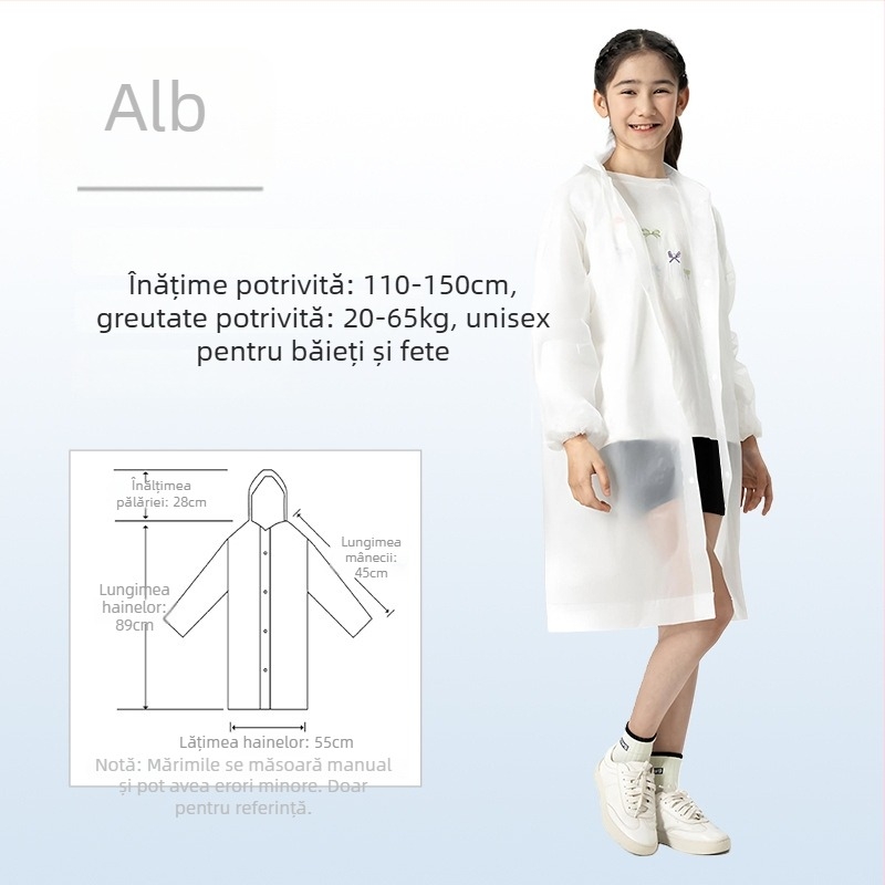 Poncho de ploaie din EVA pentru copii, gros, reutilizabil, pentru școală, pentru 1 copil, vârsta 7–12 ani