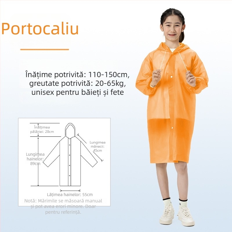 Poncho de ploaie din EVA pentru copii, gros, reutilizabil, pentru școală, pentru 1 copil, vârsta 7–12 ani
