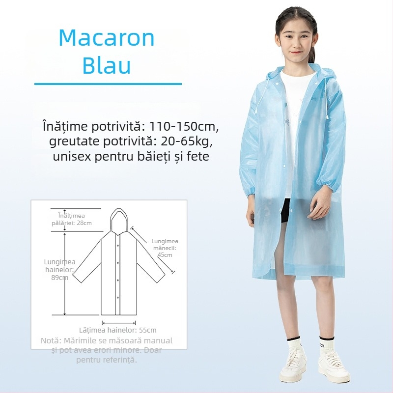 Poncho de ploaie din EVA pentru copii, gros, reutilizabil, pentru școală, pentru 1 copil, vârsta 7–12 ani
