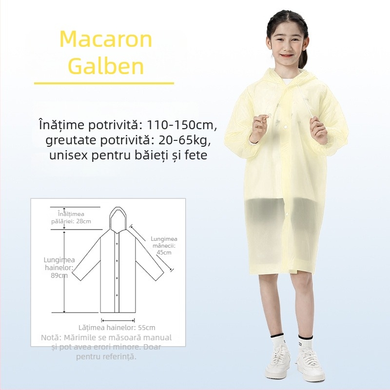 Poncho de ploaie din EVA pentru copii, gros, reutilizabil, pentru școală, pentru 1 copil, vârsta 7–12 ani