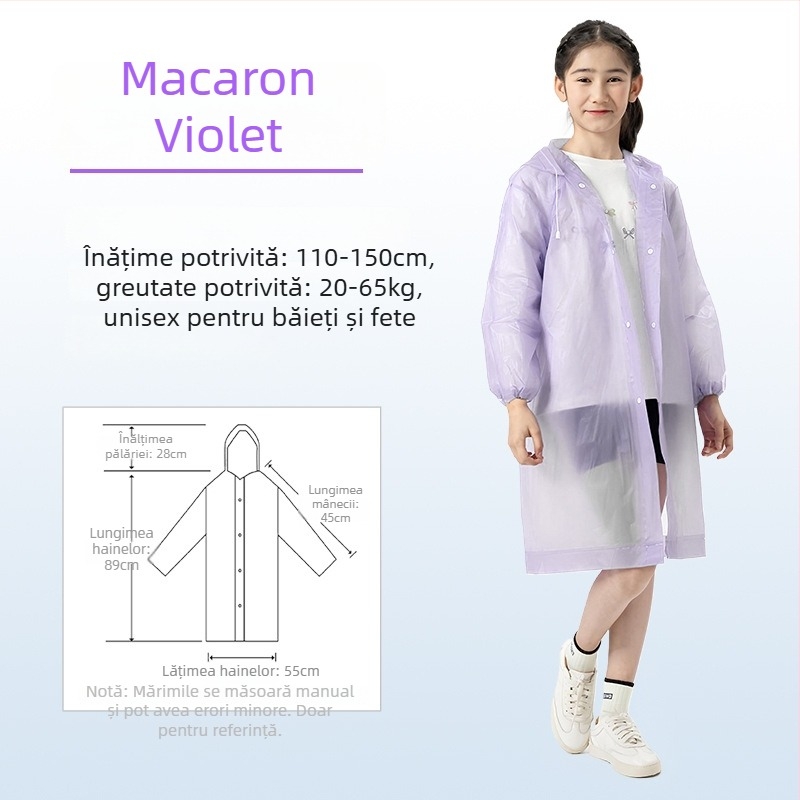 Poncho de ploaie din EVA pentru copii, gros, reutilizabil, pentru școală, pentru 1 copil, vârsta 7–12 ani