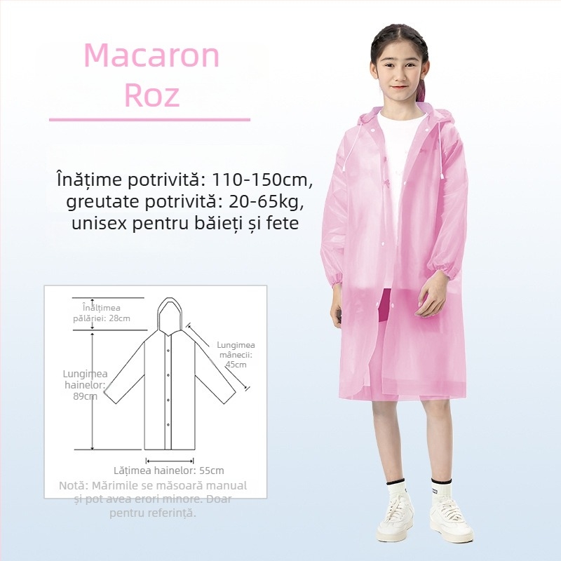 Poncho de ploaie din EVA pentru copii, gros, reutilizabil, pentru școală, pentru 1 copil, vârsta 7–12 ani