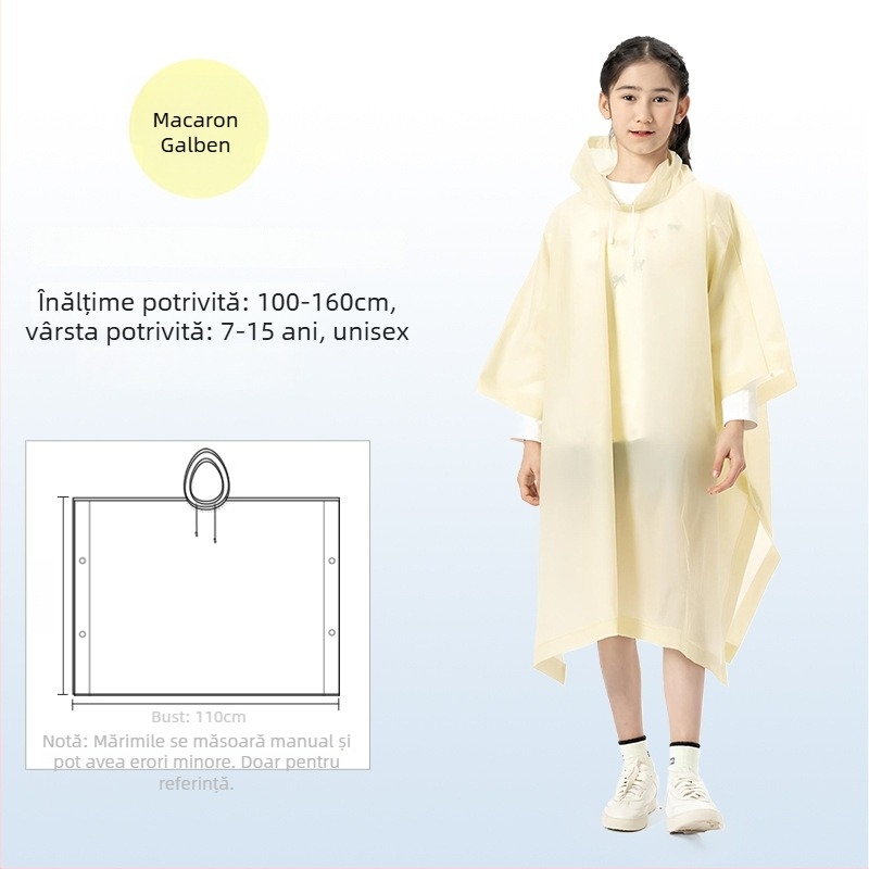 Poncho de ploaie din EVA pentru copii, gros, reutilizabil, pentru școală, pentru 1 copil, vârsta 7–12 ani