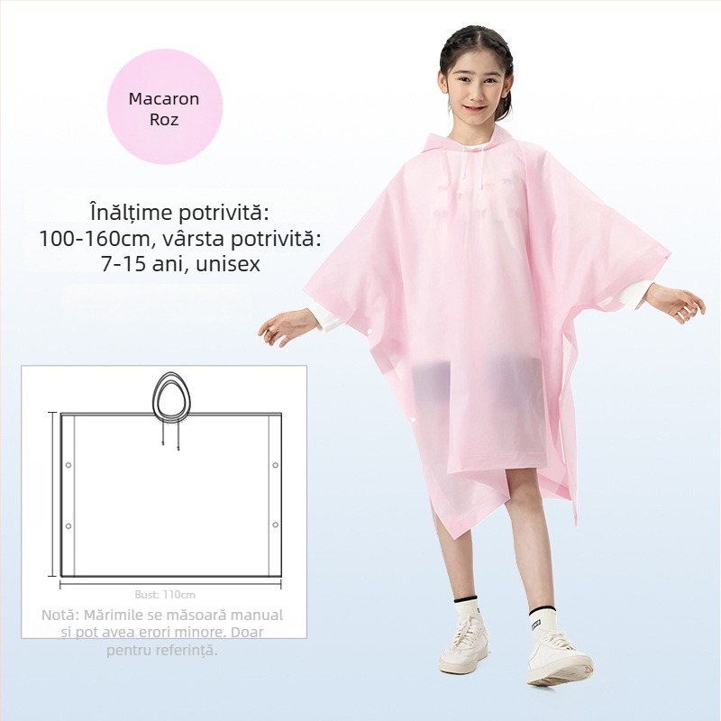 Poncho de ploaie din EVA pentru copii, gros, reutilizabil, pentru școală, pentru 1 copil, vârsta 7–12 ani