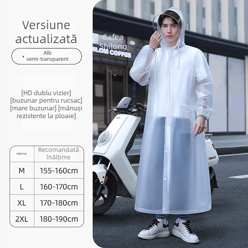 Pelerină de ploaie reutilizabilă pentru adulți, pentru motociclete și vehicule electrice, material EVA, gros, pentru o singură persoană