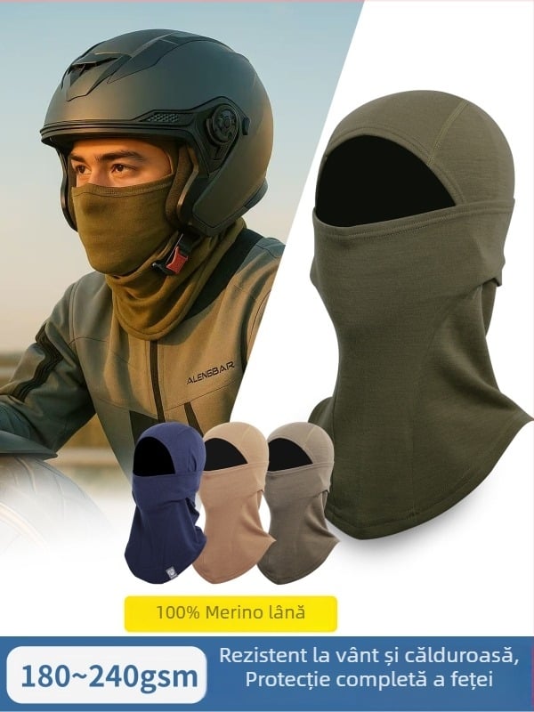 Masca cu glugă Merino pentru motocicletă: protecție solară, absorbție a transpirației pentru față, unisex, activități în aer liber