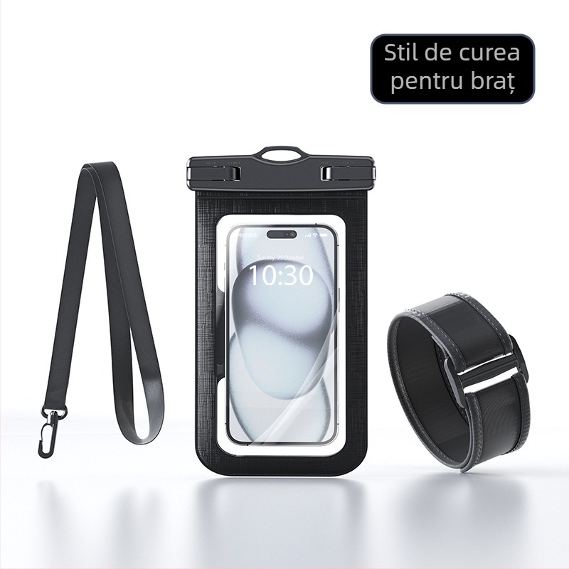 Husă impermeabilă de telefon cu bandă de braț, cu ecran tactil, material PVC, capacitate mare, pentru activități în aer liber