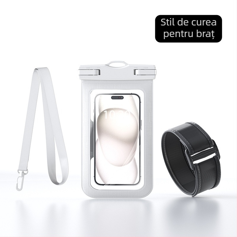 Husă impermeabilă de telefon cu bandă de braț, cu ecran tactil, material PVC, capacitate mare, pentru activități în aer liber