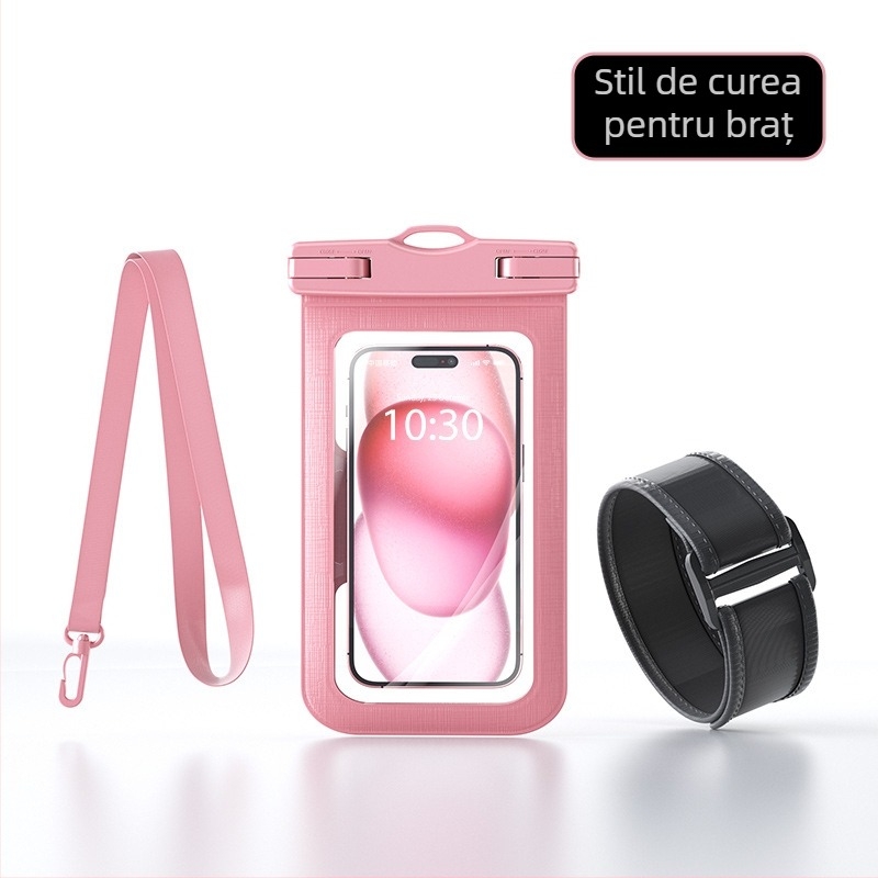 Husă impermeabilă de telefon cu bandă de braț, cu ecran tactil, material PVC, capacitate mare, pentru activități în aer liber