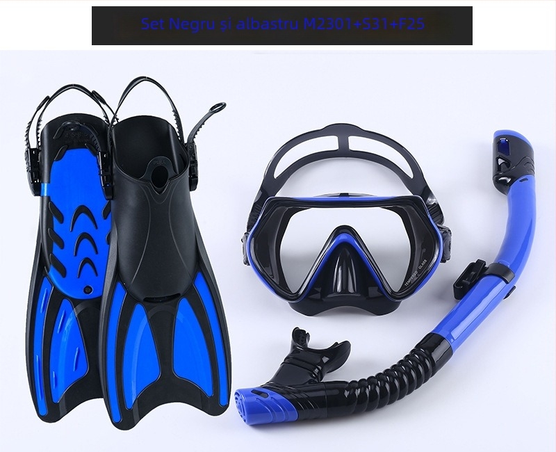 Set de snorkeling: înotătoare, snorkel uscat și mască de snorkeling; Material: PP, TPR, POM; Marcă: Asy; Potrivit pentru adulți și copii