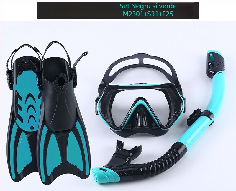 Set de snorkeling: înotătoare, snorkel uscat și mască de snorkeling; Material: PP, TPR, POM; Marcă: Asy; Potrivit pentru adulți și copii