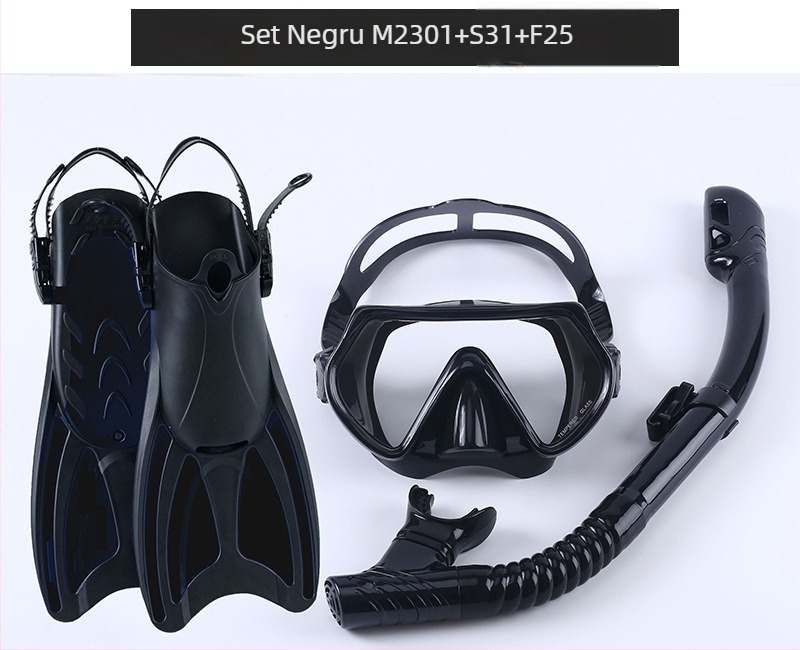 Set de snorkeling: înotătoare, snorkel uscat și mască de snorkeling; Material: PP, TPR, POM; Marcă: Asy; Potrivit pentru adulți și copii