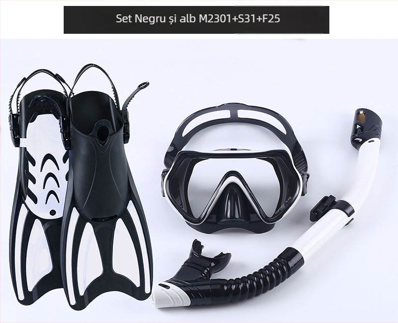 Set de snorkeling: înotătoare, snorkel uscat și mască de snorkeling; Material: PP, TPR, POM; Marcă: Asy; Potrivit pentru adulți și copii
